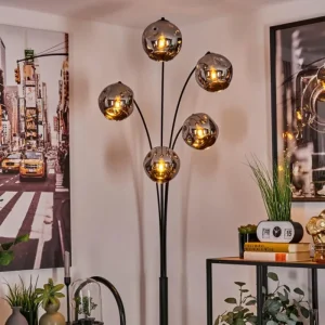 hofstein Lampadaire - Verre 15 cm Ripoll Chrome, 5 lumières* Lampes En Verre