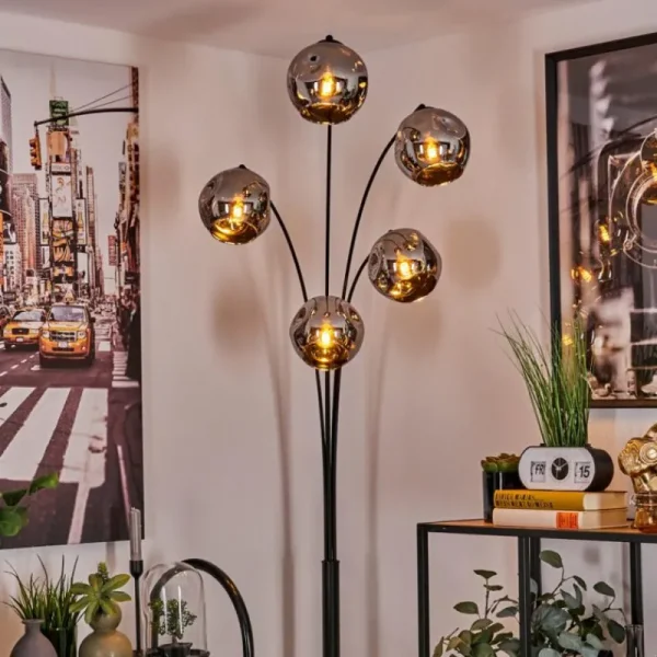 hofstein Lampadaire - Verre 15 cm Ripoll Chrome, 5 lumières* Lampes En Verre
