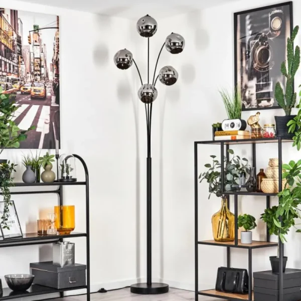 hofstein Lampadaire - Verre 15 cm Ripoll Chrome, 5 lumières* Lampes En Verre