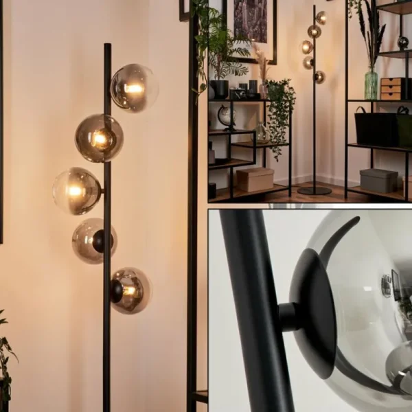hofstein Lampadaire - Verre Remaisnil Clair, Fumé, 5 lumières* Lampes Modernes