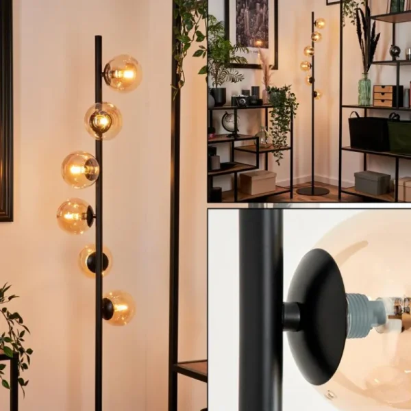 hofstein Lampadaire - Verre Remaisnil Noir, 6 lumières* Lampes En Verre