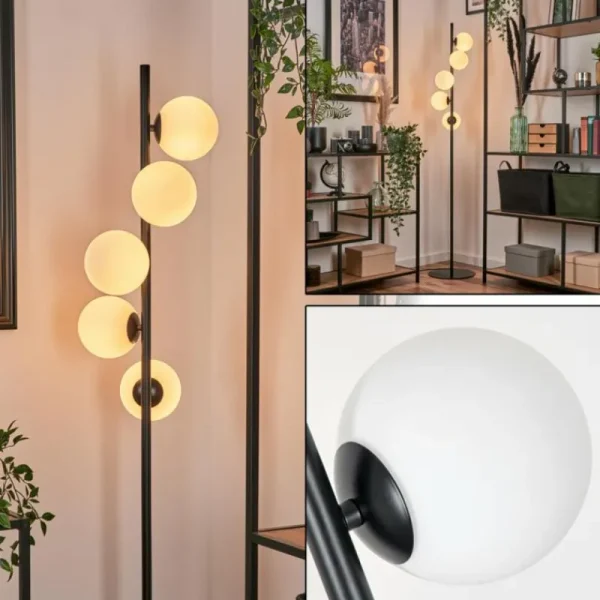hofstein Lampadaire - Verre Remaisnil Blanc, 5 lumières* Lampes En Verre