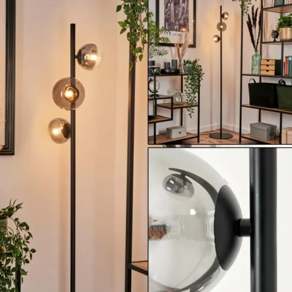 hofstein Lampadaire - Verre Remaisnil Clair, Fumé, 3 lumières* Lampes Modernes