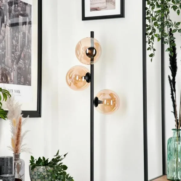 hofstein Lampadaire - Verre Remaisnil Noir, 3 lumières* Lampes En Verre