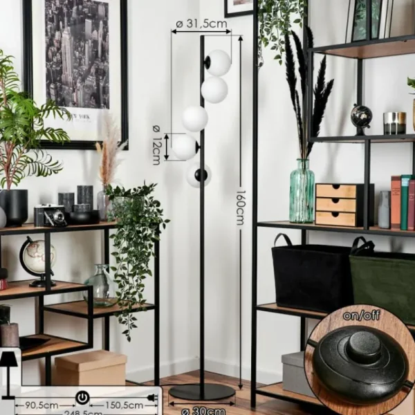 hofstein Lampadaire - Verre Remaisnil Blanc, 5 lumières* Lampes En Verre