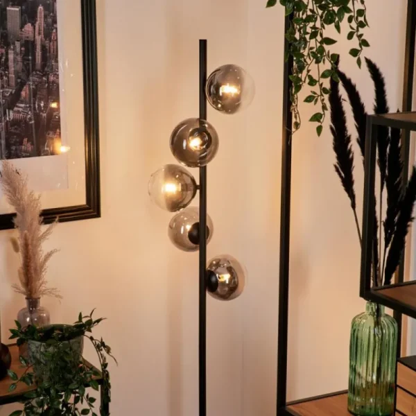hofstein Lampadaire - Verre Remaisnil Clair, Fumé, 5 lumières* Lampes Modernes