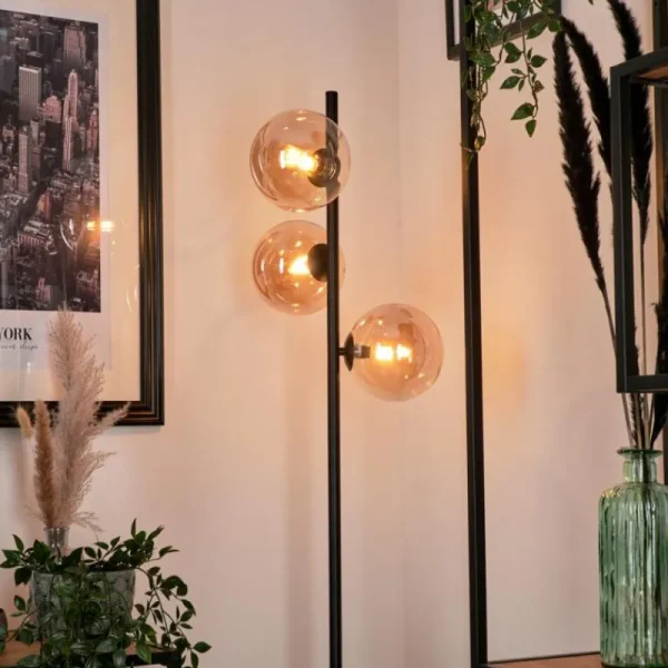 hofstein Lampadaire - Verre Remaisnil Noir, 3 lumières* Lampes En Verre