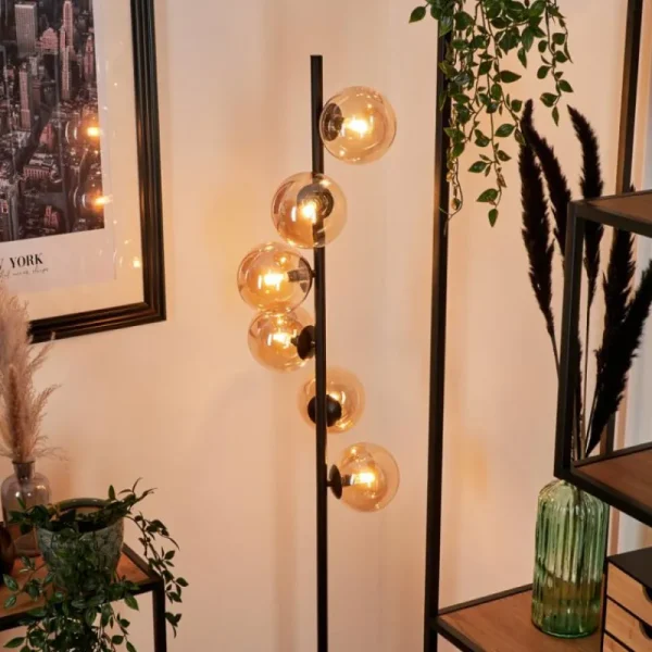 hofstein Lampadaire - Verre Remaisnil Noir, 6 lumières* Lampes En Verre