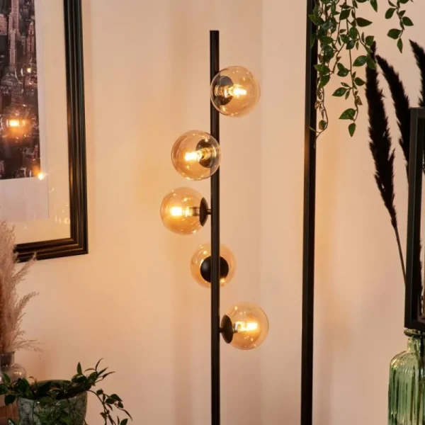 hofstein Lampadaire - Verre Remaisnil Noir, 5 lumières* Lampes En Verre