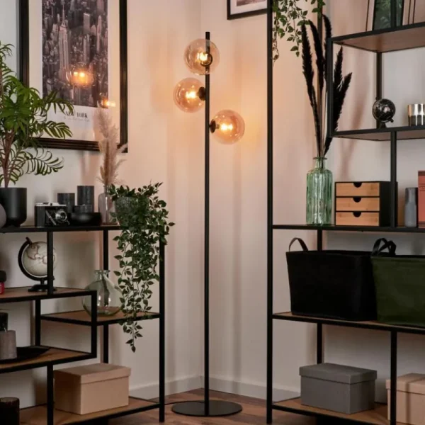 hofstein Lampadaire - Verre Remaisnil Noir, 3 lumières* Lampes En Verre