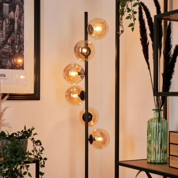 hofstein Lampadaire - Verre Remaisnil Noir, 6 lumières* Lampes En Verre