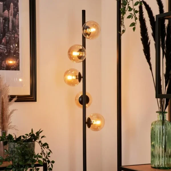 hofstein Lampadaire - Verre Remaisnil Noir, 5 lumières* Lampes En Verre