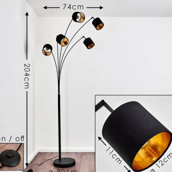 hofstein Lampadaire Alsen Noir, 5 lumières* Lampes Modernes