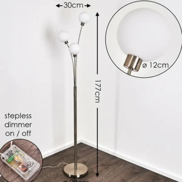 hofstein Lampadaire Bernado Nickel mat, 3 lumières* Lampes En Verre