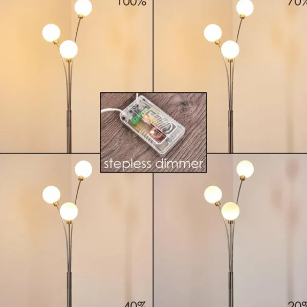 hofstein Lampadaire Bernado Nickel mat, 3 lumières* Lampes En Verre