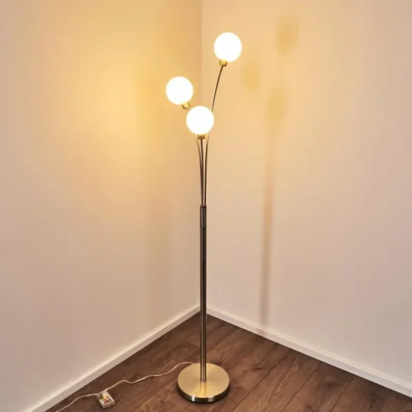 hofstein Lampadaire Bernado Nickel mat, 3 lumières* Lampes En Verre