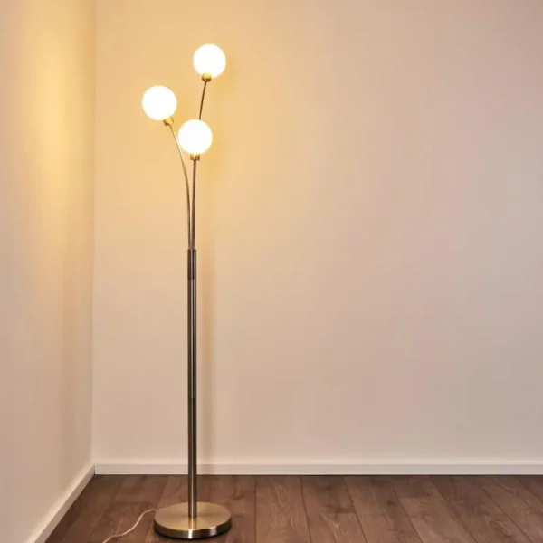 hofstein Lampadaire Bernado Nickel mat, 3 lumières* Lampes En Verre