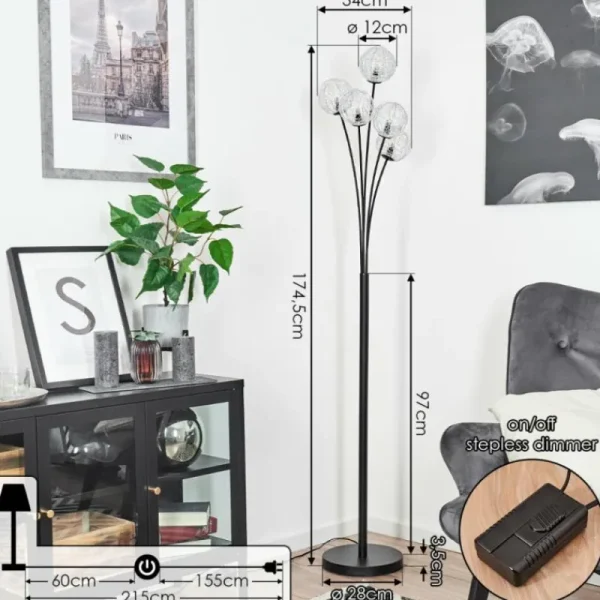 hofstein Lampadaire Bernado Noir, 5 lumières* Lampes Modernes