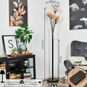 hofstein Lampadaire Bernado Noir, 5 lumières* Lampes En Verre