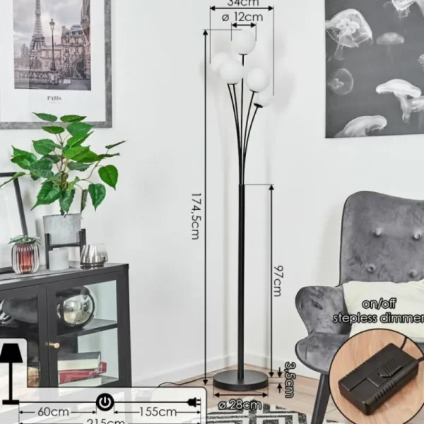 hofstein Lampadaire Bernado Noir, 5 lumières* Lampes En Verre