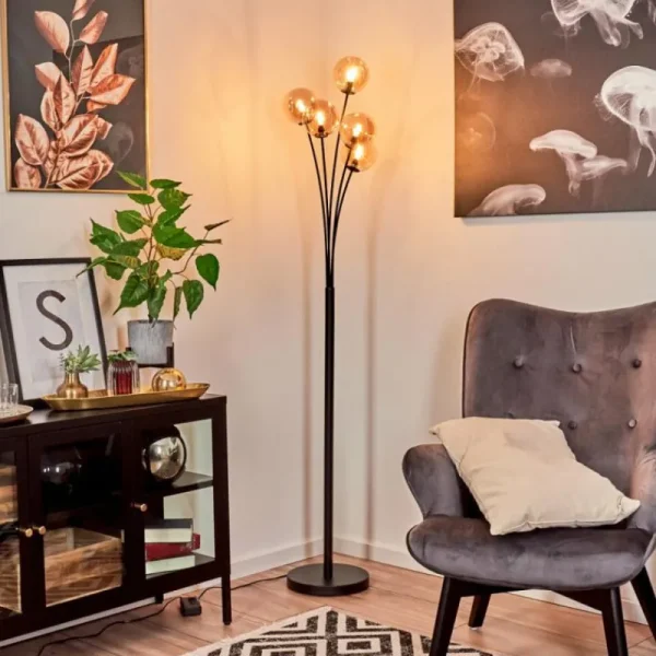 hofstein Lampadaire Bernado Noir, 5 lumières* Lampes En Verre