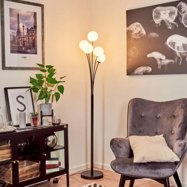 hofstein Lampadaire Bernado Noir, 5 lumières* Lampes En Verre