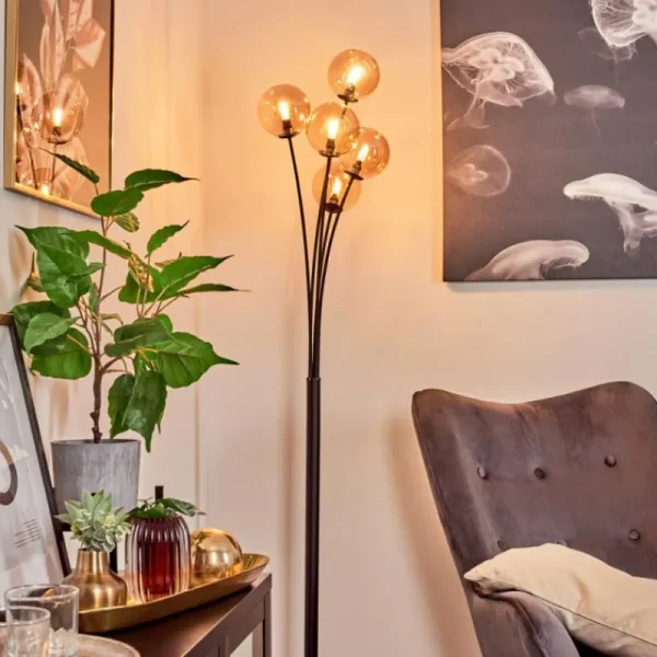 hofstein Lampadaire Bernado Noir, 5 lumières* Lampes En Verre