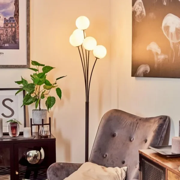 hofstein Lampadaire Bernado Noir, 5 lumières* Lampes En Verre