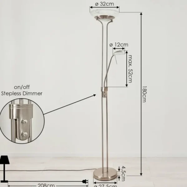 hofstein Lampadaire Biot LED Nickel mat, 2 lumières* Lampes Modernes