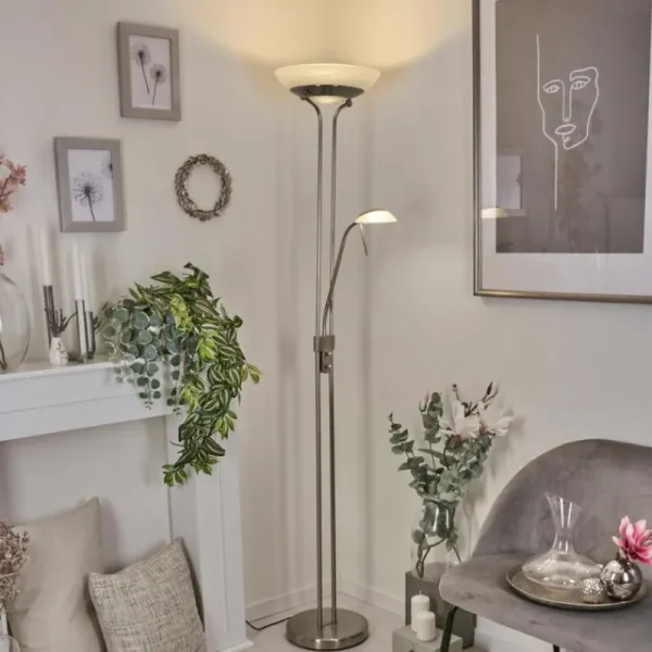 hofstein Lampadaire Biot LED Nickel mat, 2 lumières* Lampes Modernes