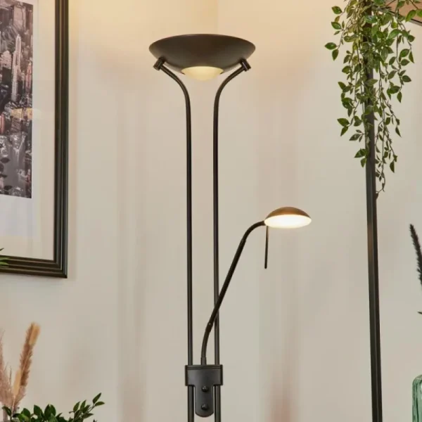 hofstein Lampadaire Biot LED Noir, 2 lumières* Lampes En Verre