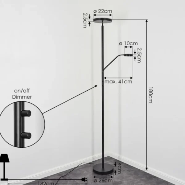 hofstein Lampadaire Busswil LED Noir, 2 lumières* Lampes Modernes