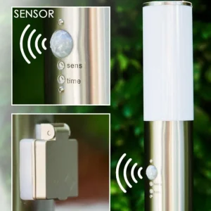 hofstein Lampadaire Caserta Acier inoxydable, 1 lumière, Détecteur de mouvement* Lampes Modernes