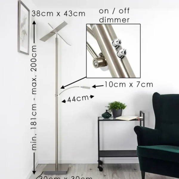 hofstein Lampadaire Cazis LED Nickel mat, 3 lumières* Lampes Modernes