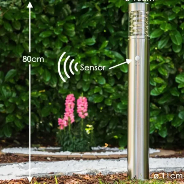 hofstein Lampadaire Dakar Acier inoxydable, 1 lumière, Détecteur de mouvement* Lampes Modernes