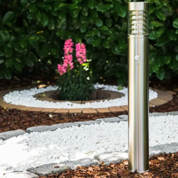 hofstein Lampadaire Dakar Acier inoxydable, 1 lumière, Détecteur de mouvement* Lampes Modernes