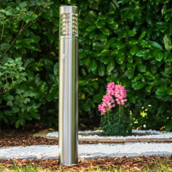 hofstein Lampadaire Dakar Acier inoxydable, 1 lumière, Détecteur de mouvement* Lampes Modernes