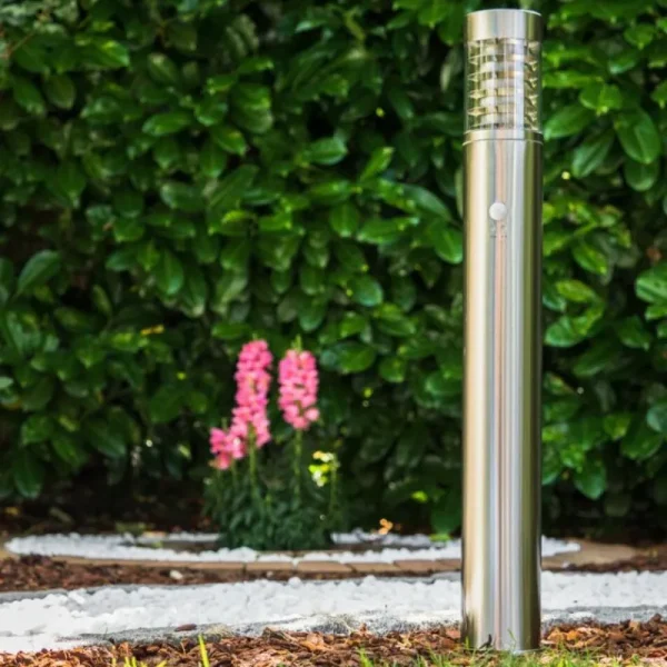 hofstein Lampadaire Dakar Acier inoxydable, 1 lumière, Détecteur de mouvement* Lampes Modernes