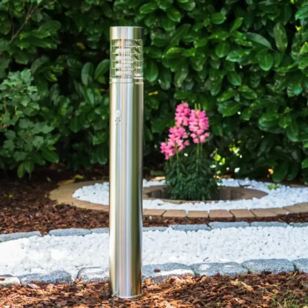 hofstein Lampadaire Dakar Acier inoxydable, 1 lumière, Détecteur de mouvement* Lampes Modernes