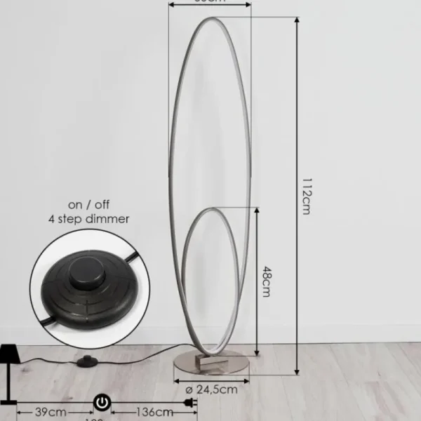 hofstein Lampadaire Harpeth LED Gris, 1 lumière* Lampes Modernes