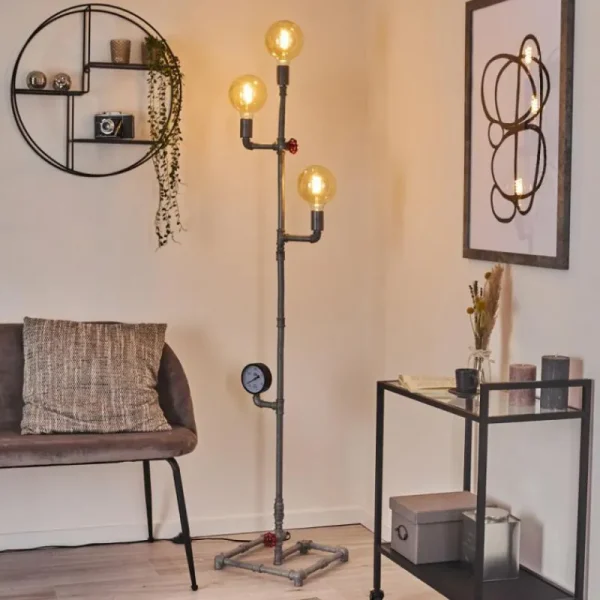 hofstein Lampadaire Kolyma Gris, Rouge, 3 lumières* Lampes Modernes