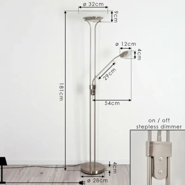 hofstein Lampadaire Mairoa LED Nickel mat, 2 lumières* Lampes Modernes