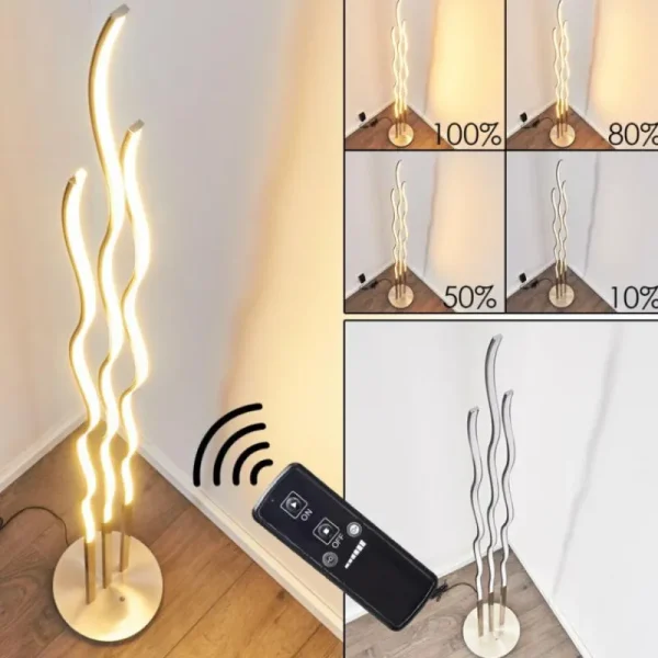 hofstein Lampadaire Mapleton LED Nickel mat, 3 lumières, Télécommandes* Lampes Modernes