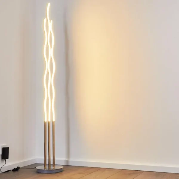 hofstein Lampadaire Mapleton LED Nickel mat, 3 lumières, Télécommandes* Lampes Modernes