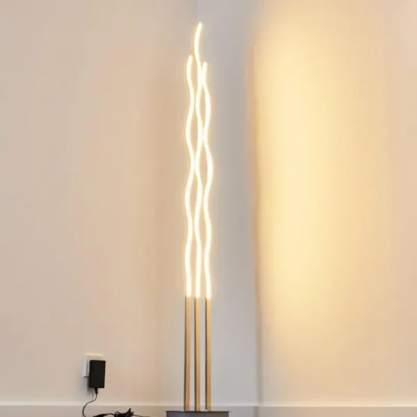 hofstein Lampadaire Mapleton LED Nickel mat, 3 lumières, Télécommandes* Lampes Modernes