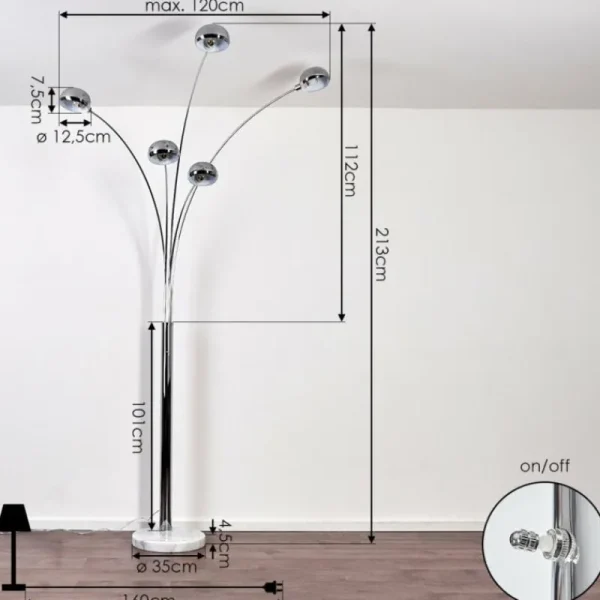 hofstein Lampadaire Nikkala Chrome, Blanc, 5 lumières* Lampes En Verre
