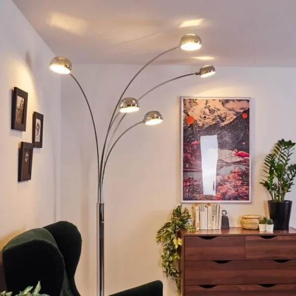 hofstein Lampadaire Nikkala Chrome, Blanc, 5 lumières* Lampes En Verre