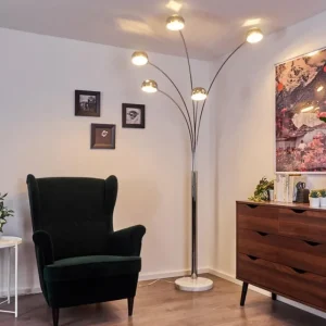 hofstein Lampadaire Nikkala Chrome, Blanc, 5 lumières* Lampes En Verre