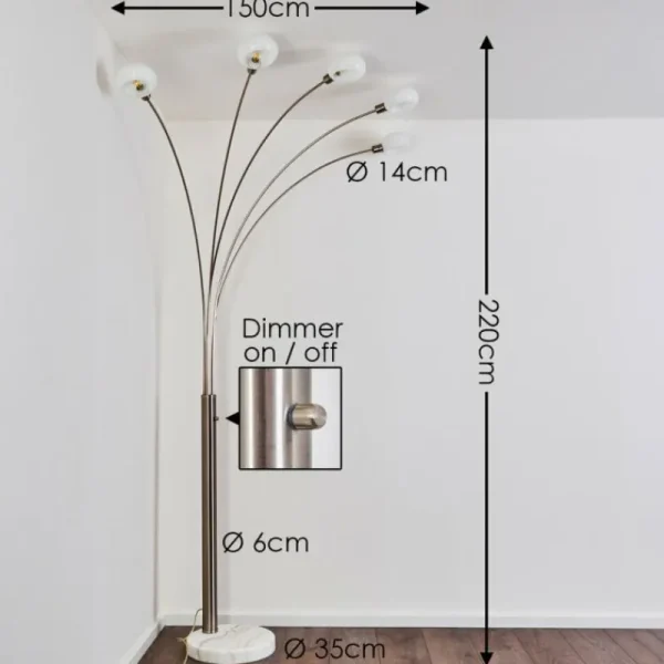 hofstein Lampadaire Nikkala Nickel mat, 5 lumières* Lampes En Verre