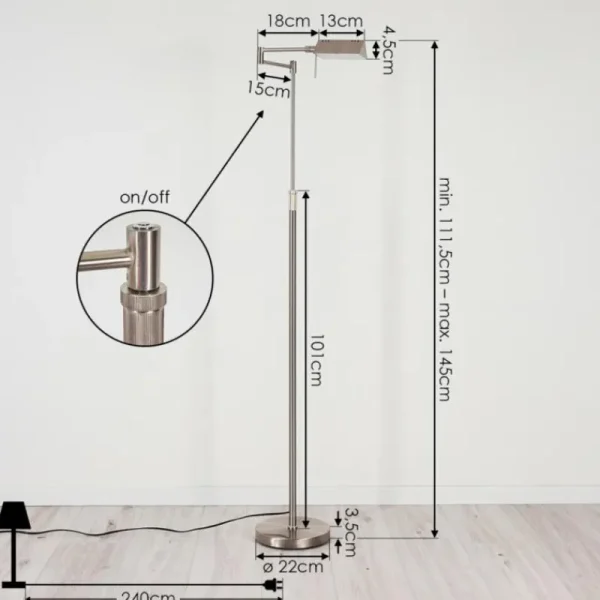 hofstein Lampadaire Norrlida LED Nickel mat, 1 lumière* Lampes Modernes